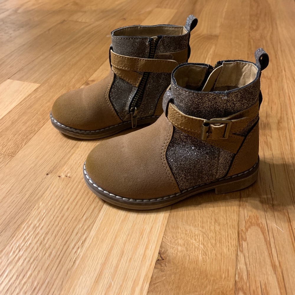 Brown Gray Sliver Glittered Ankle Boots